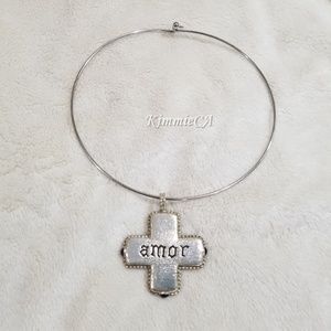 Silver-Tone "Amor" Accents Pendant Necklace